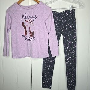 Gymboree Girls 2pc Outfit Ballerina Shoes LS Shirt &‎ Polkadot Leggings LG/10